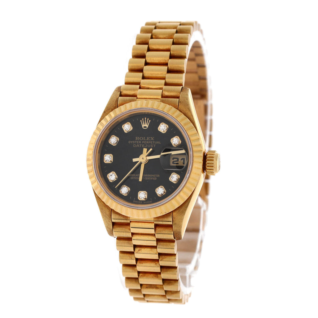 Oyster Perpetual President Datejust Automatic Watch Yellow Gold with Diamond Markers 26