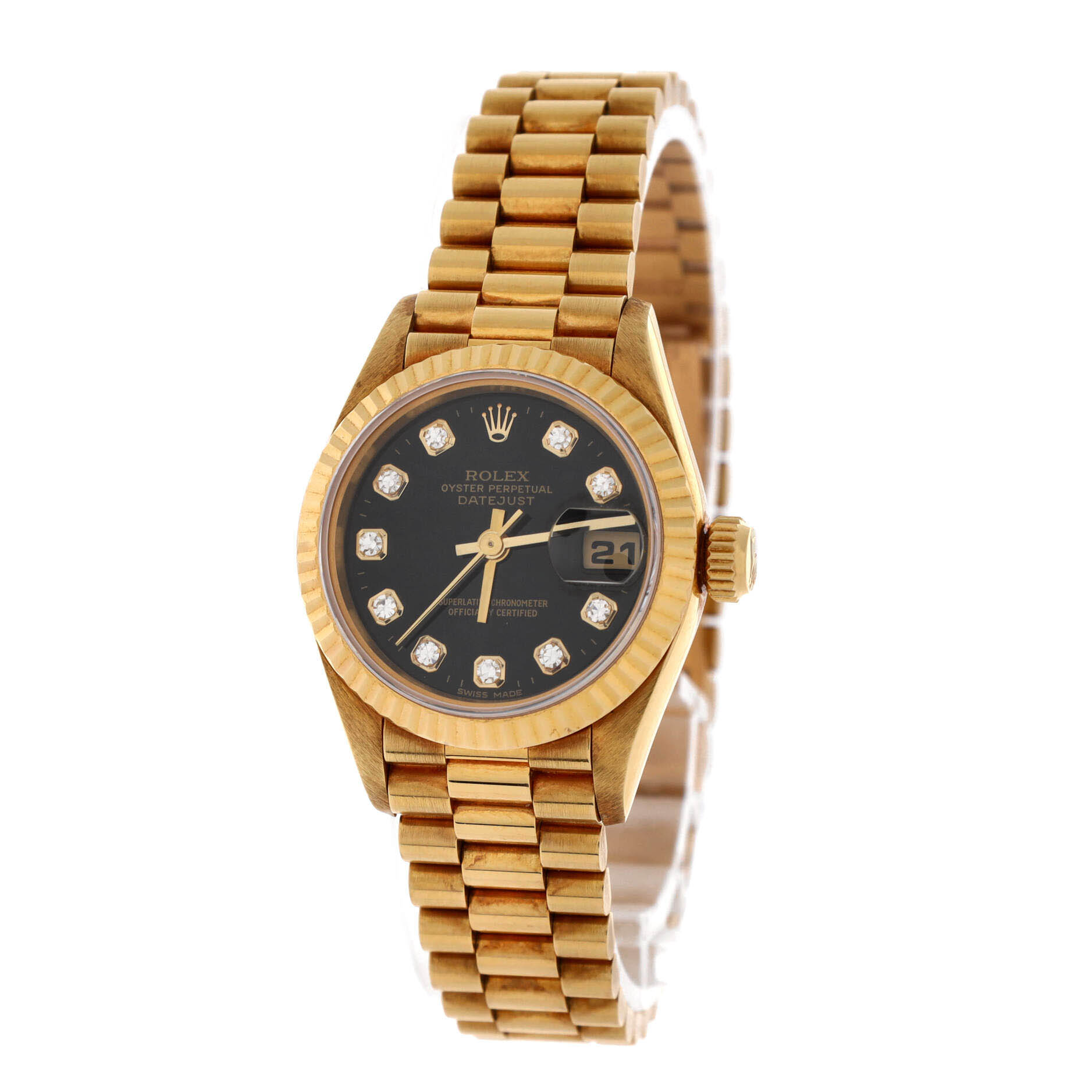 Oyster Perpetual President Datejust Automatic Watch Yellow Gold with Diamond Markers 26