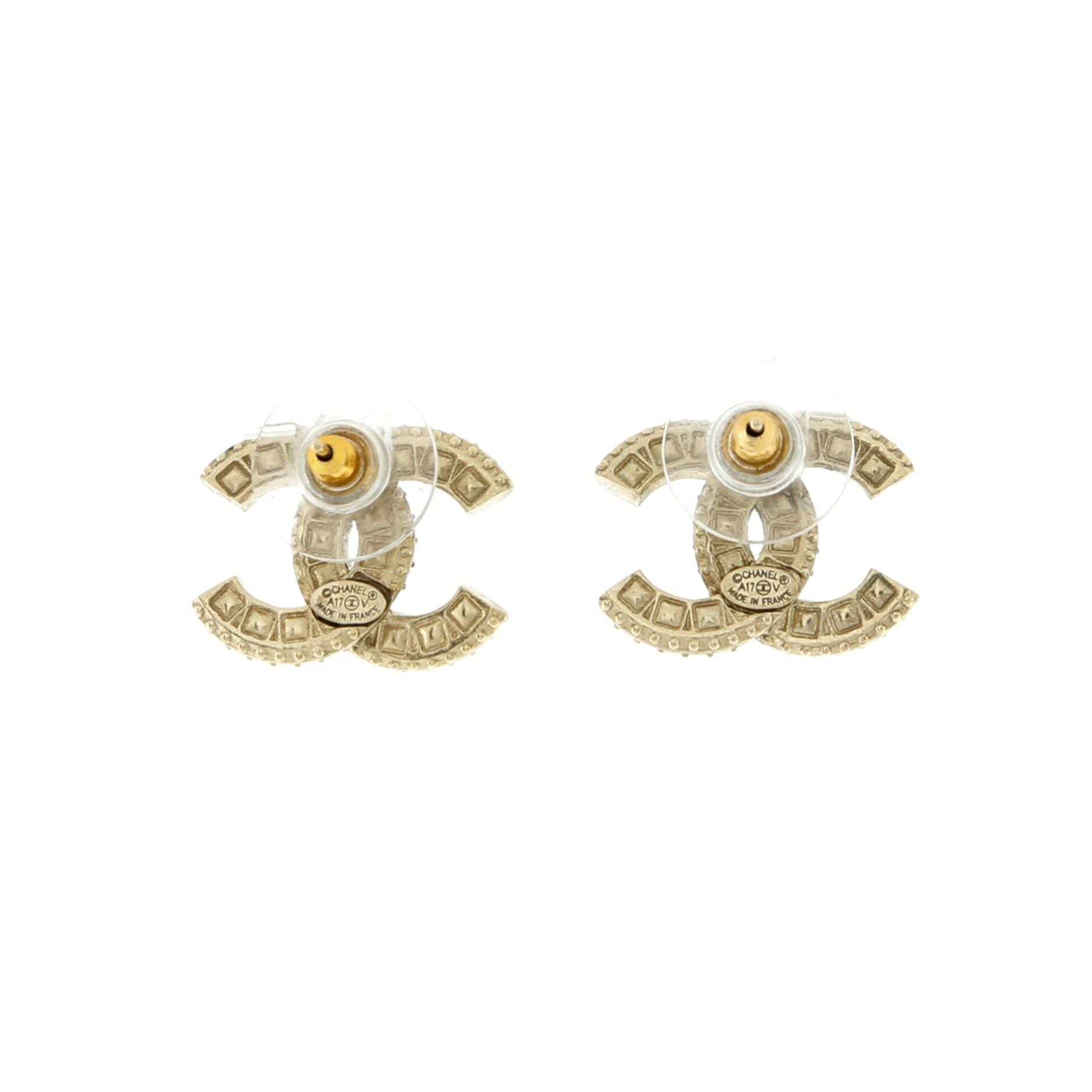 CC Stud Earrings Metal with Crystals