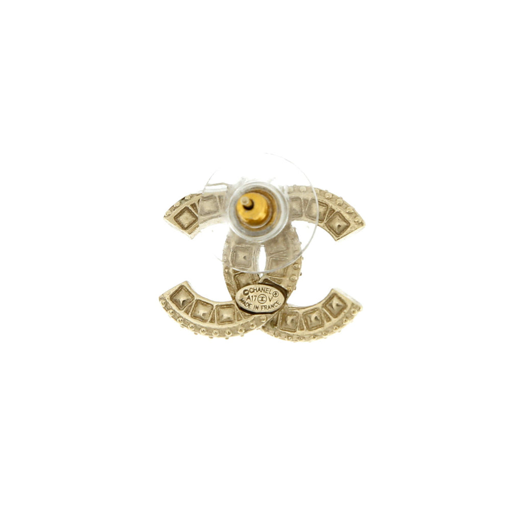CC Stud Earrings Metal with Crystals