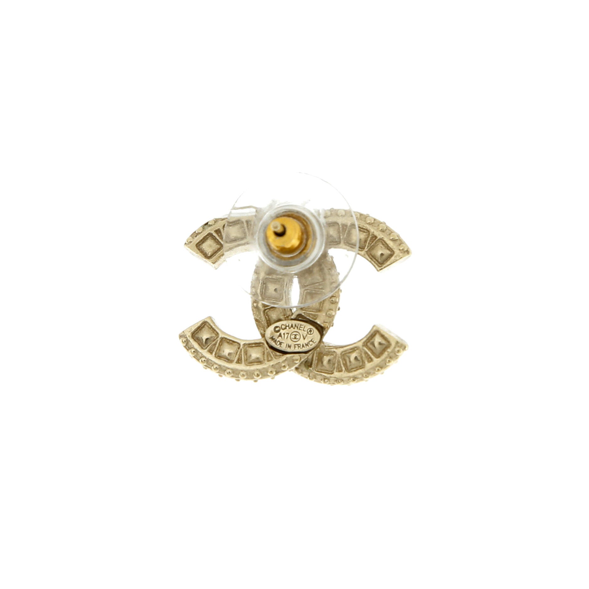 CC Stud Earrings Metal with Crystals
