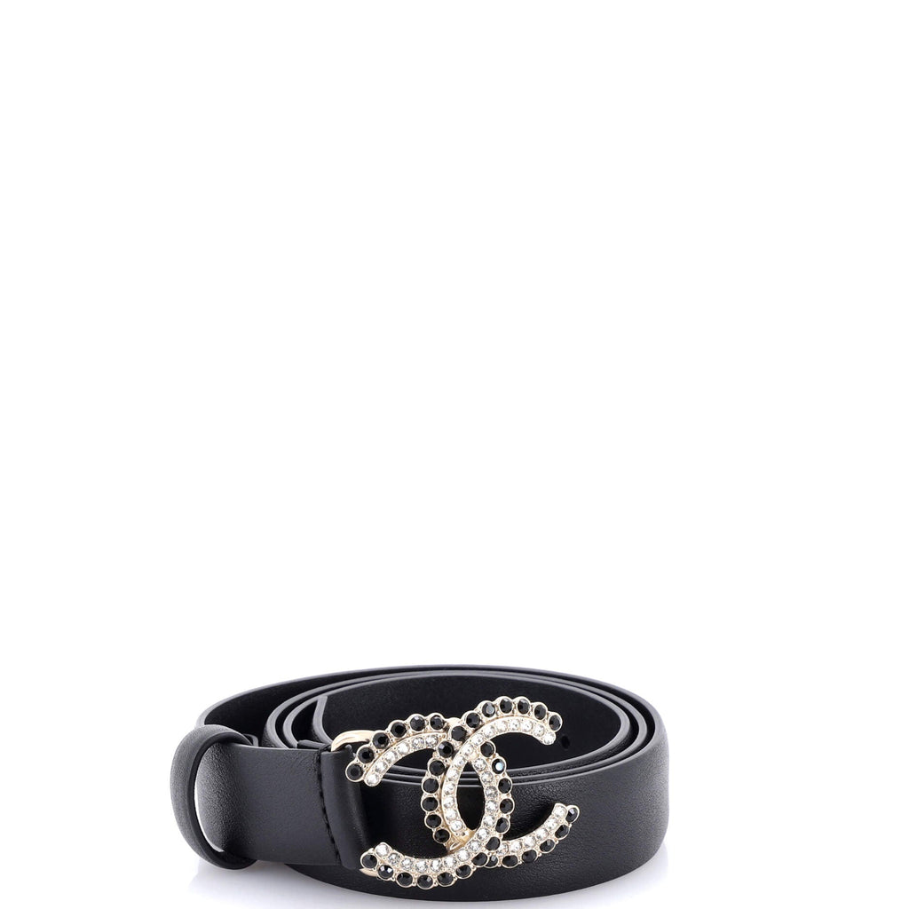 CC Buckle Belt Leather with Crystal Embellished Metal Thin 70