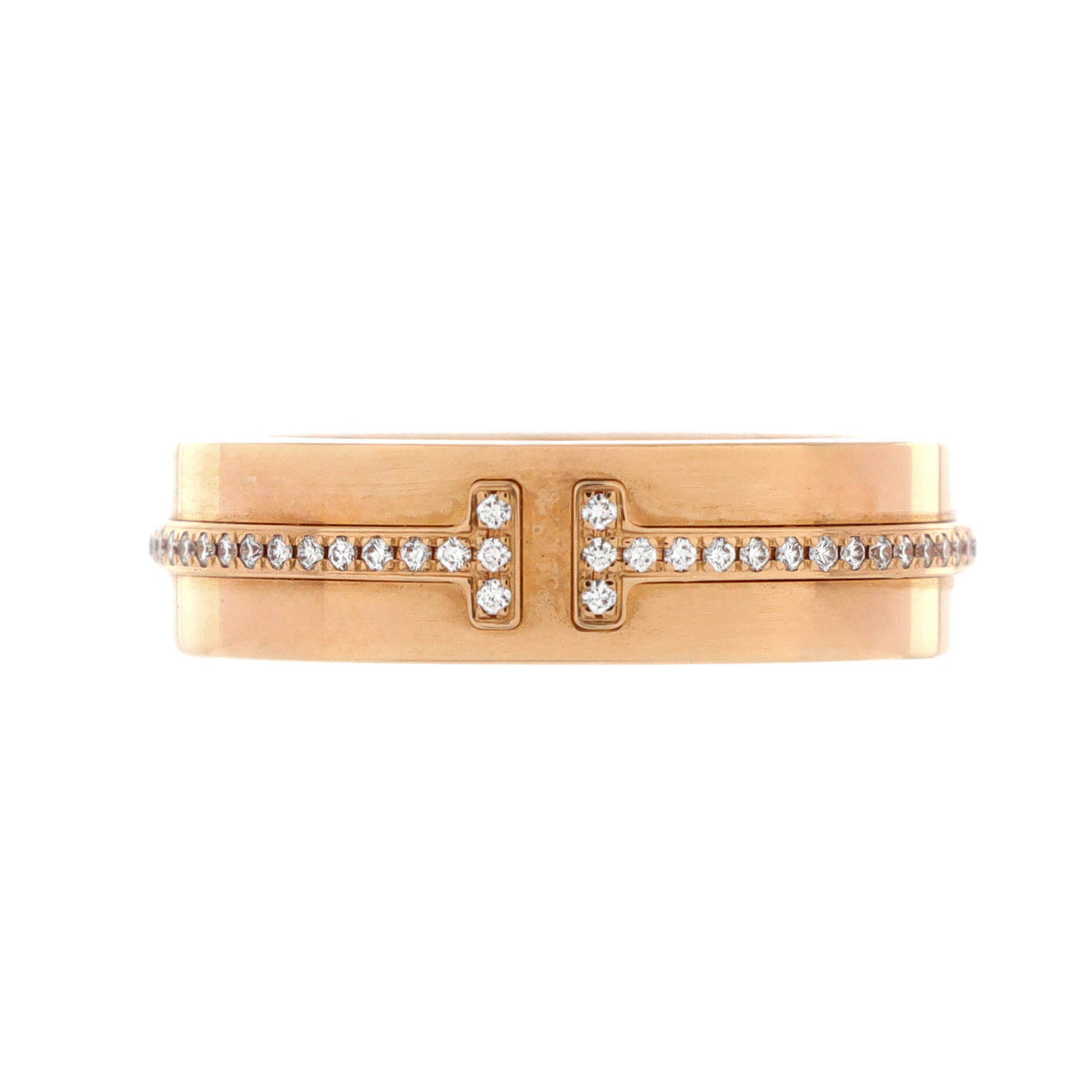 T Two Ring 18K Rose Gold and Diamonds Wide