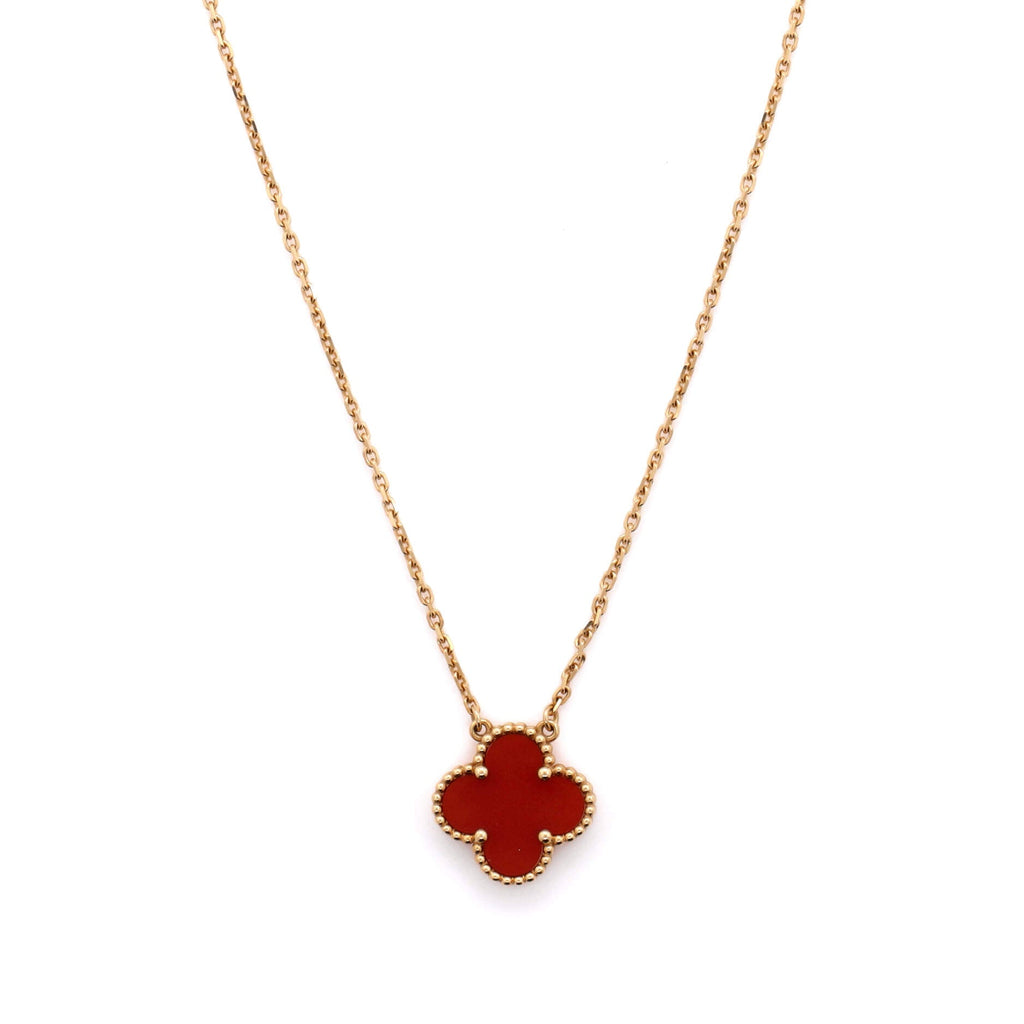 Vintage Alhambra Pendant Necklace 18K Yellow Gold and Carnelian