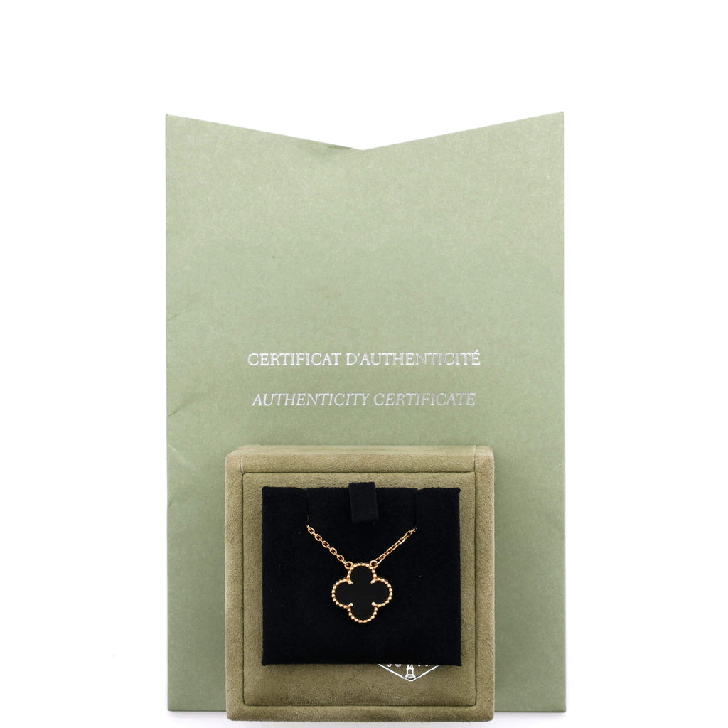 Vintage Alhambra Pendant Necklace 18K Yellow Gold and Onyx