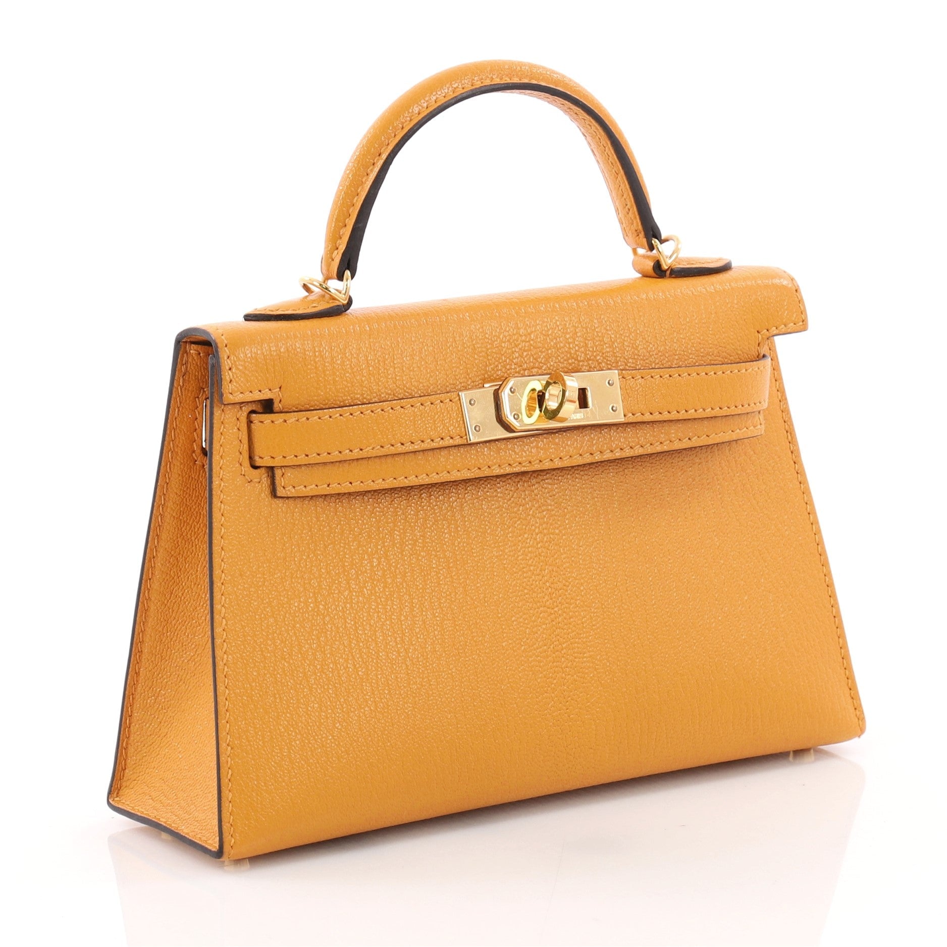 Kelly Mini II Handbag Moutarde Yellow Chevre Mysore with Gold Hardware 20
