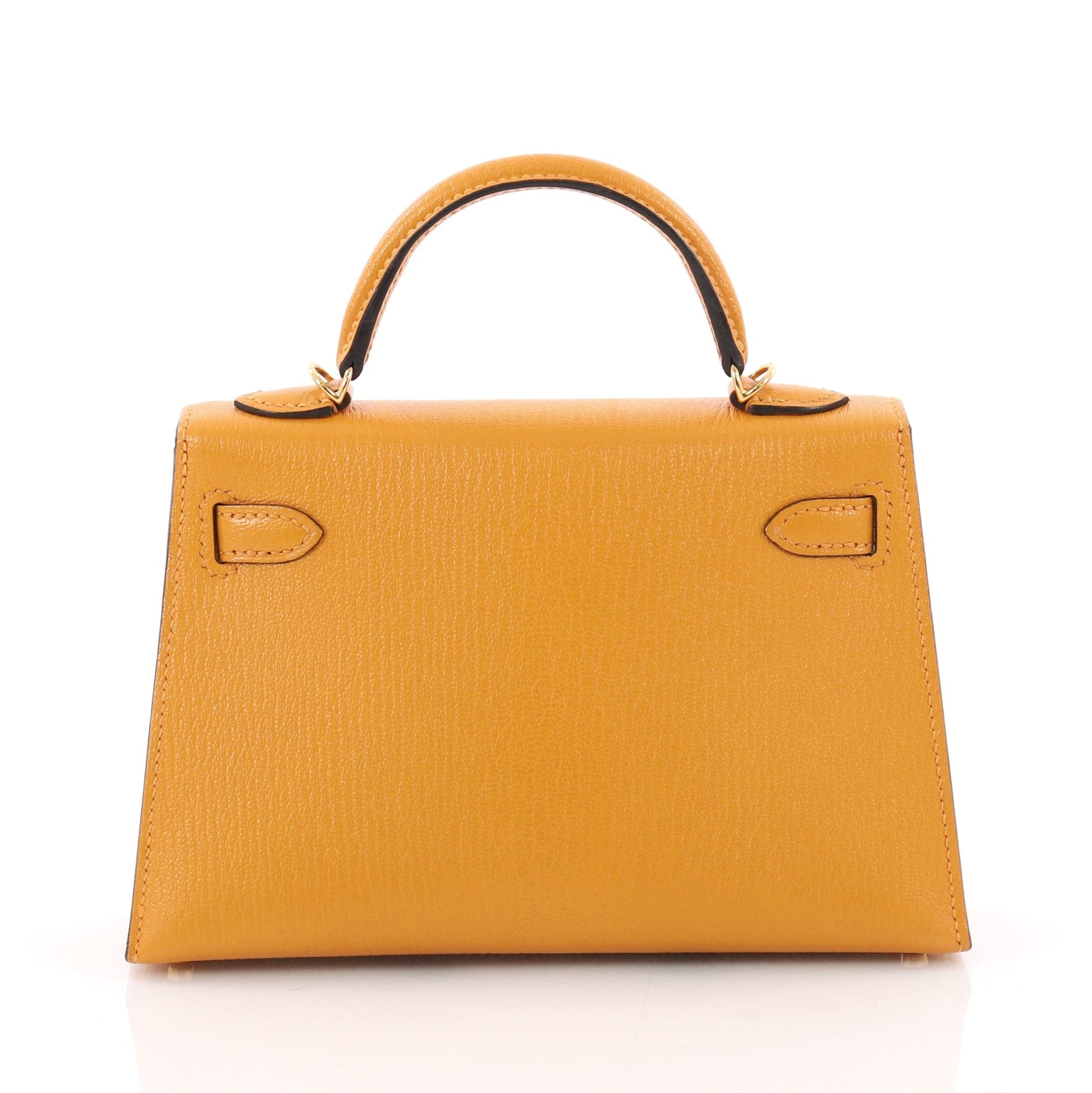 Kelly Mini II Handbag Moutarde Yellow Chevre Mysore with Gold Hardware 20