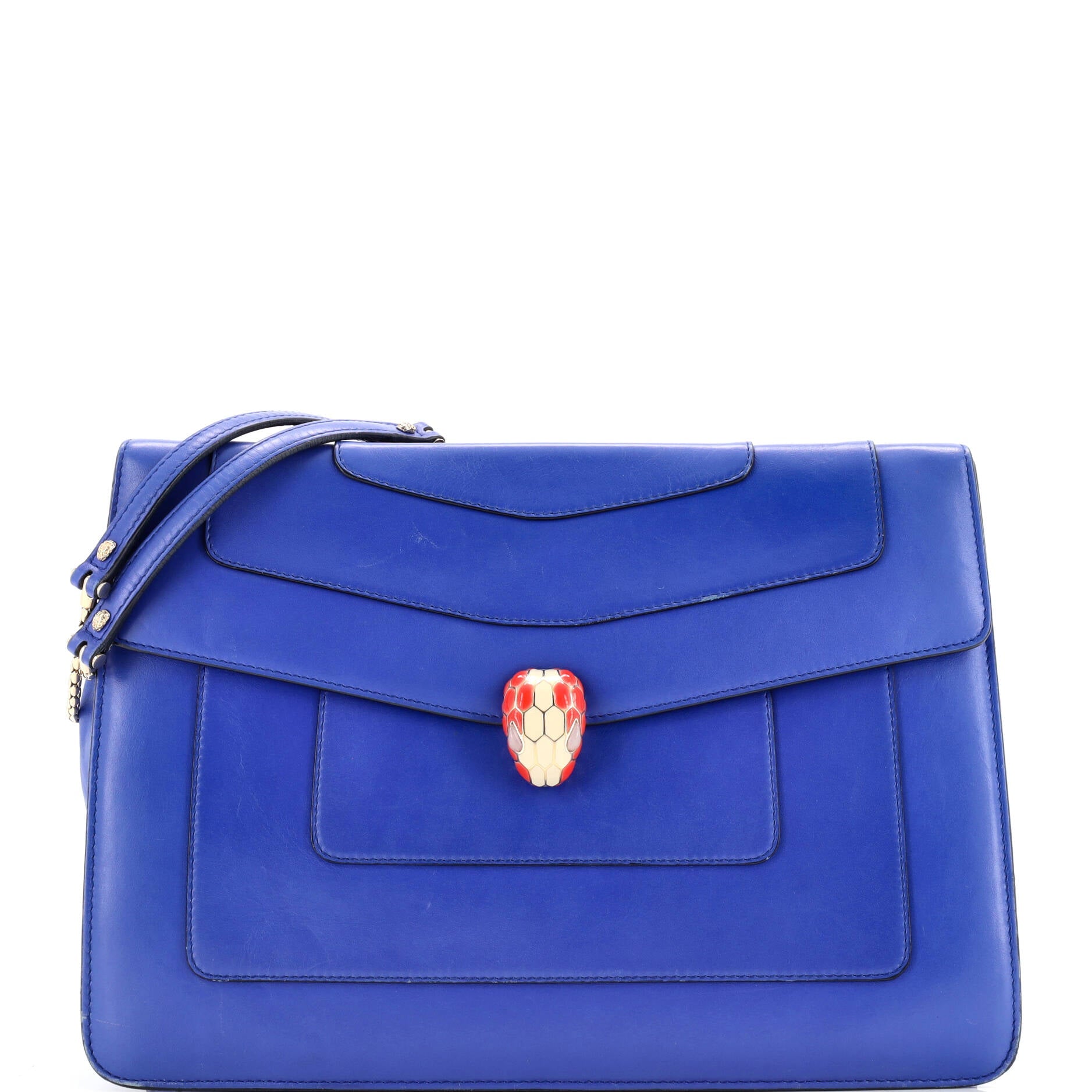 Serpenti Forever Double Flap Shoulder Bag Leather Large