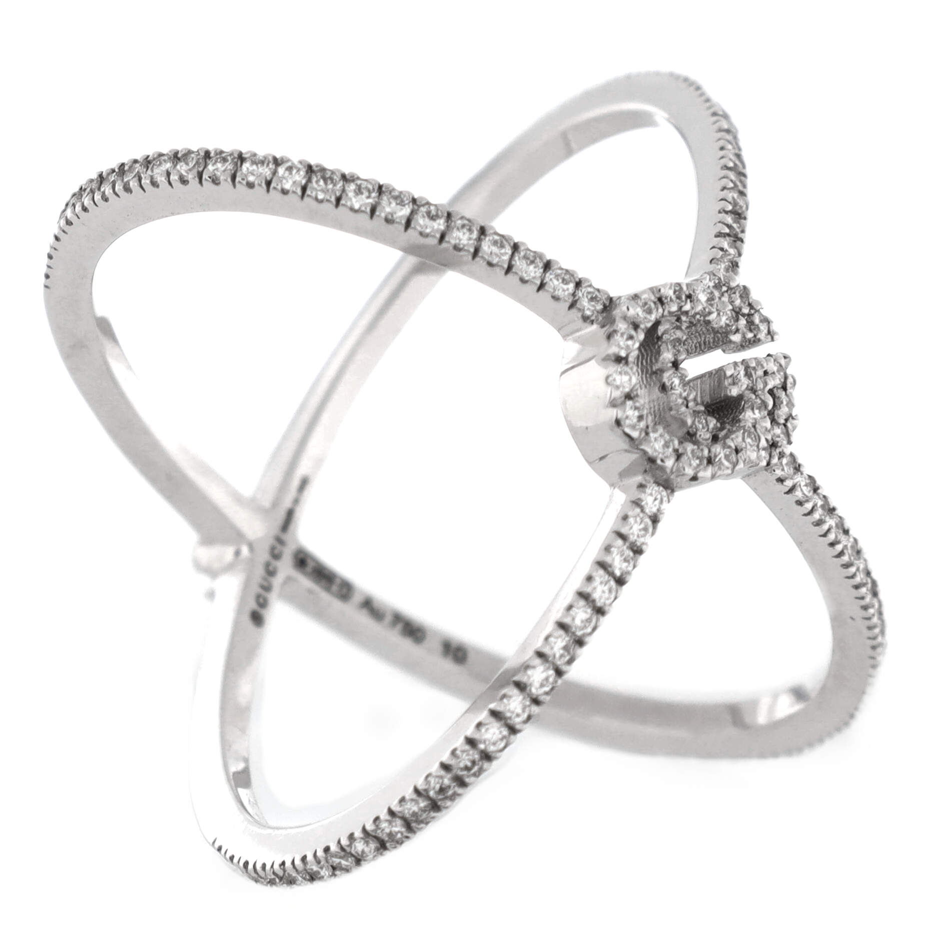 GG Running Cross Ring 18K White Gold and Pave Diamonds