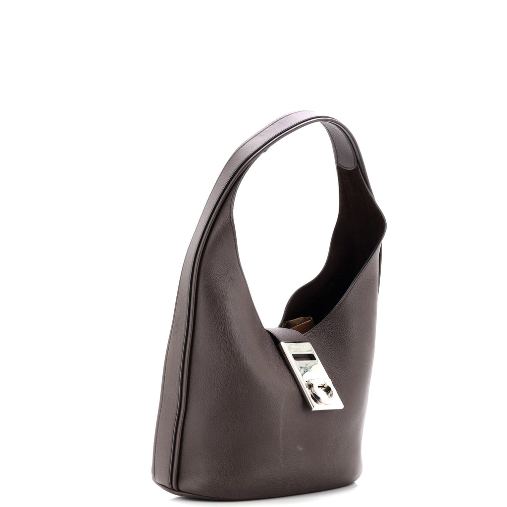 Gancini Buckle Hobo Leather Medium