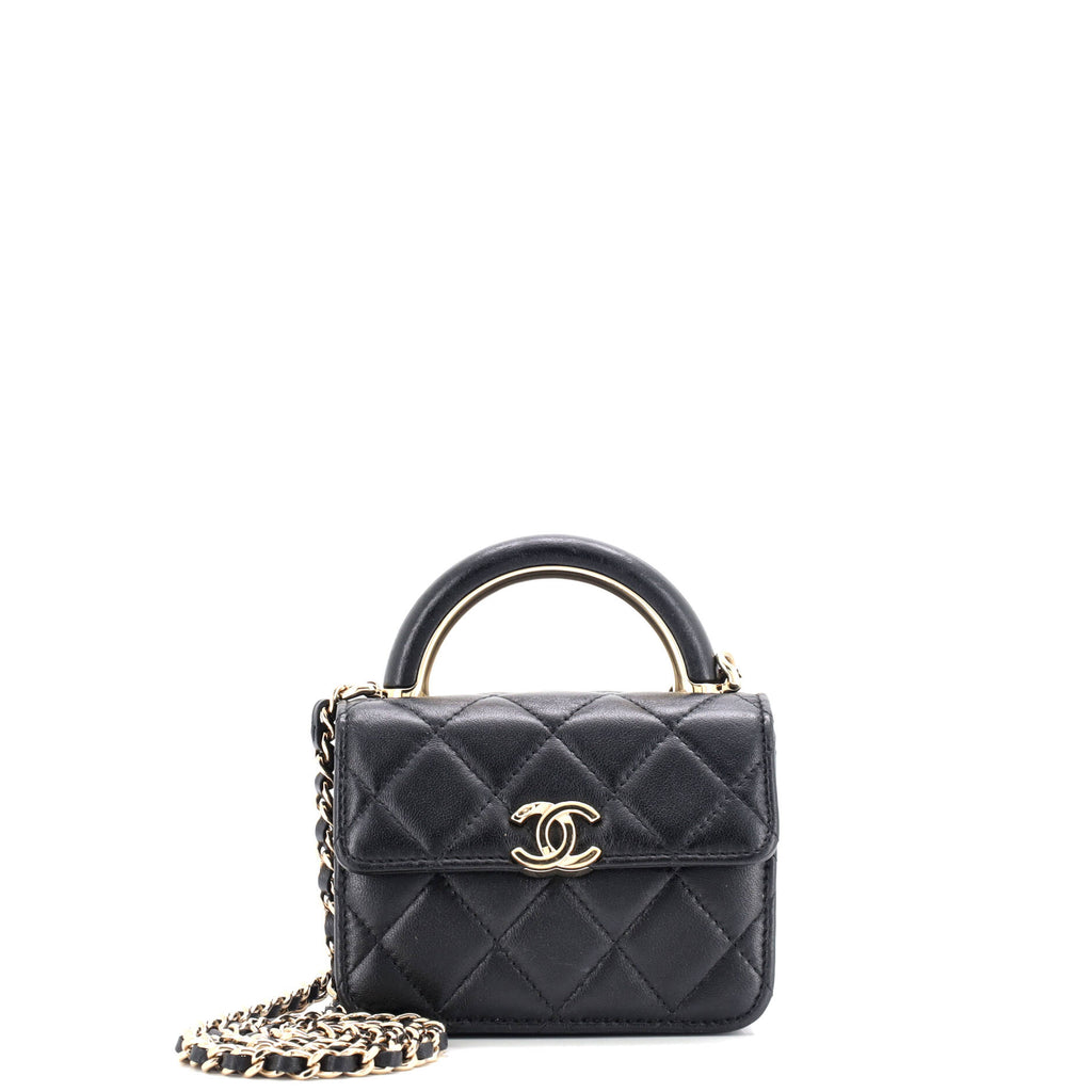 Charming Handle Flap Clutch with Chain Quilted Lambskin Mini
