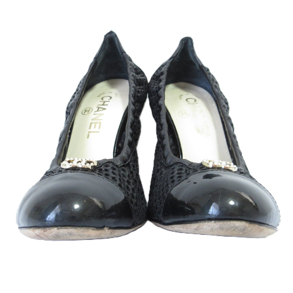 Chanel Pearl Coco Mark Mesh High Heel Ballet Pumps