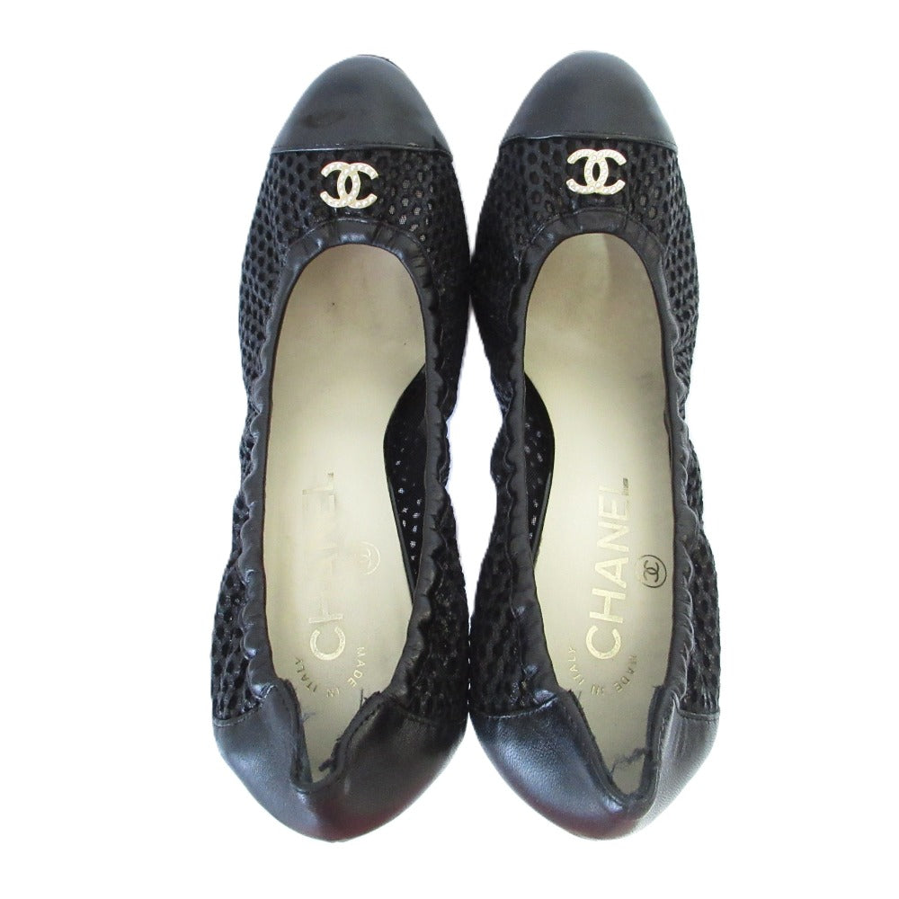 Chanel Pearl Coco Mark Mesh High Heel Ballet Pumps