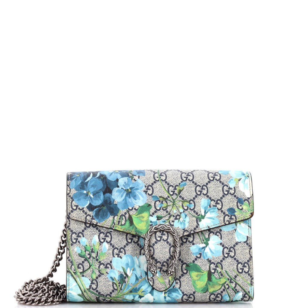 Dionysus Chain Wallet Blooms Print GG Coated Canvas Small