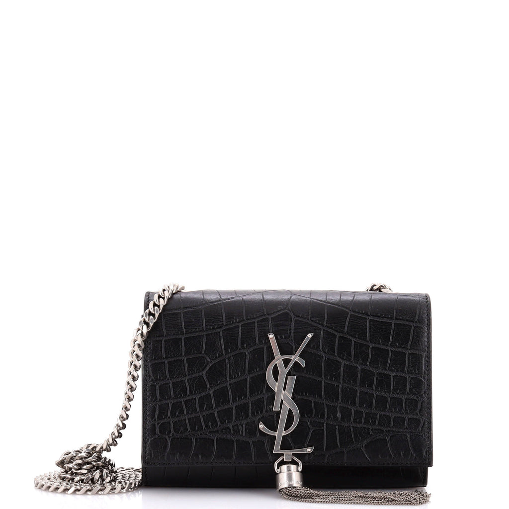 Classic Monogram Tassel Crossbody Bag Crocodile Embossed Leather Small