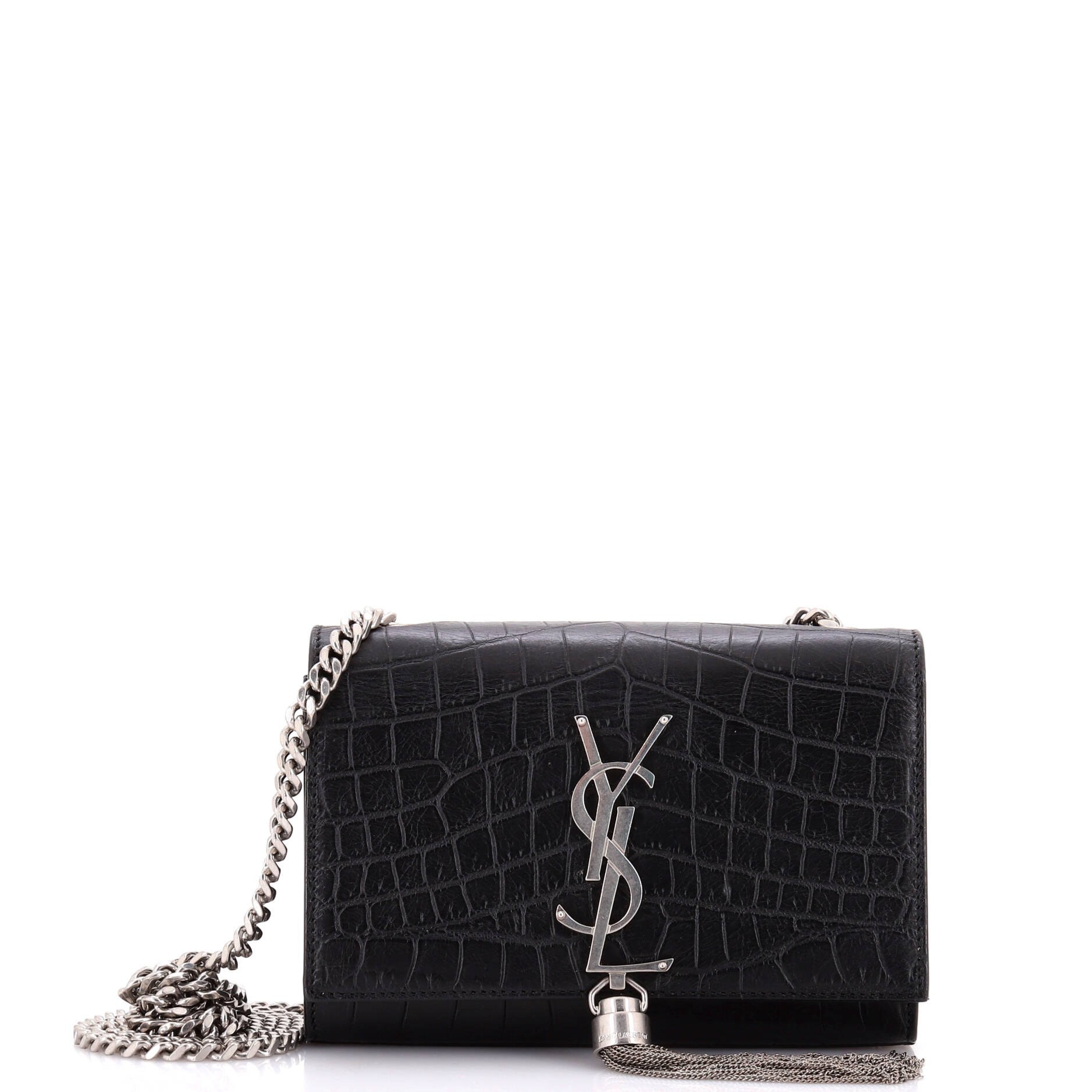 Classic Monogram Tassel Crossbody Bag Crocodile Embossed Leather Small