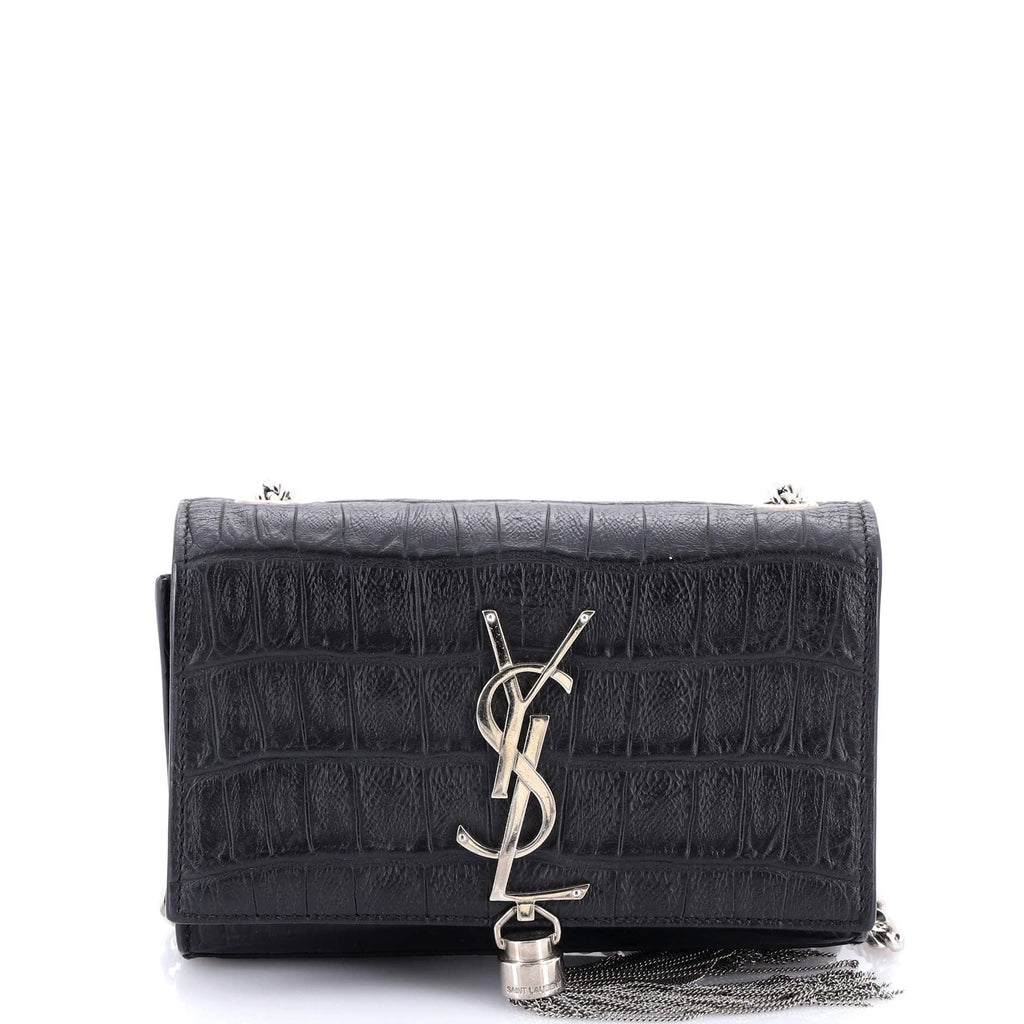 Classic Monogram Tassel Crossbody Bag Crocodile Embossed Leather Small