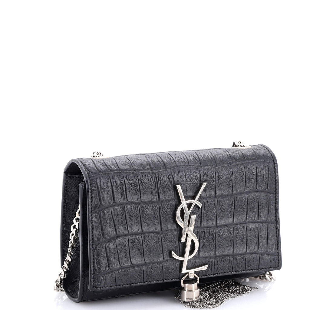 Classic Monogram Tassel Crossbody Bag Crocodile Embossed Leather Small