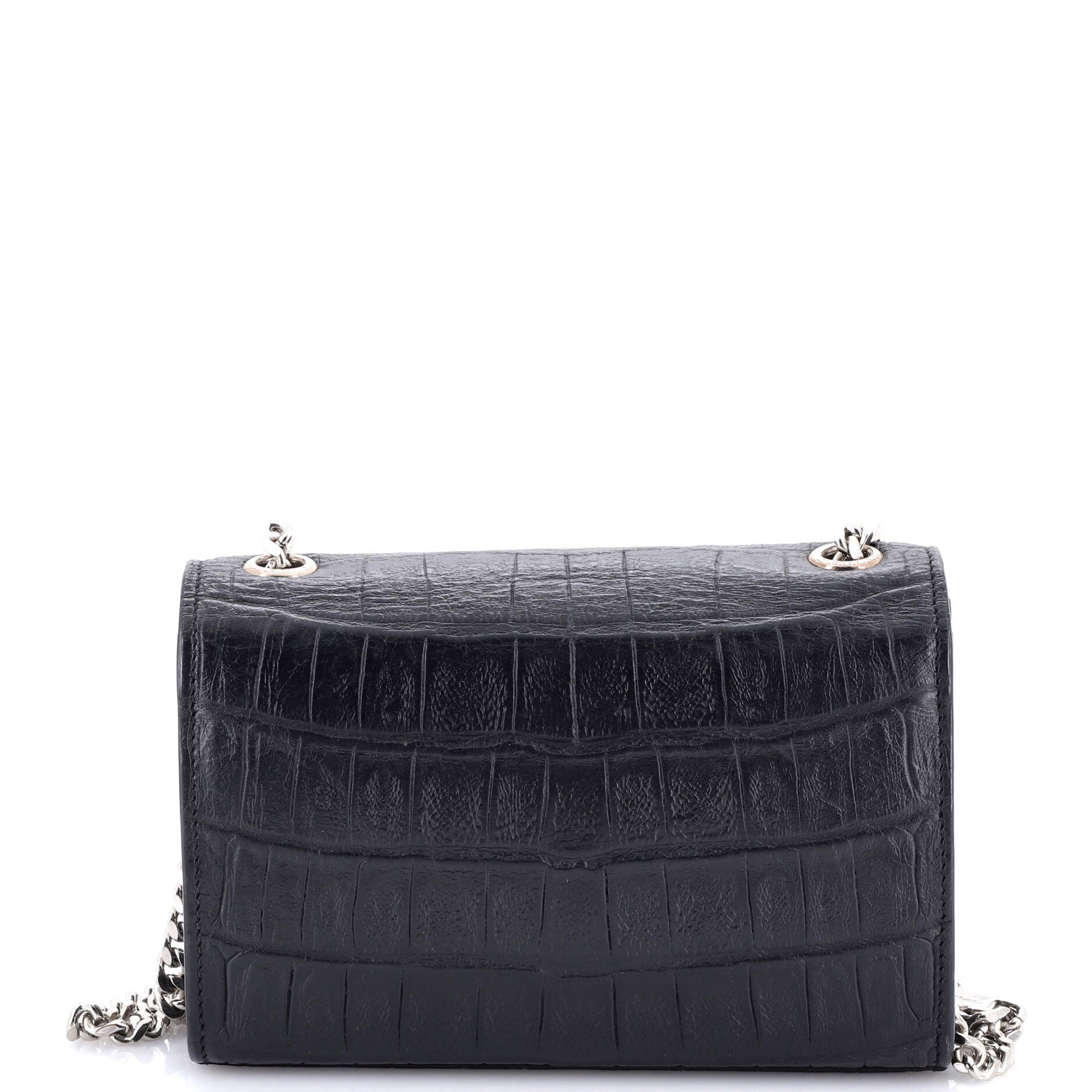 Classic Monogram Tassel Crossbody Bag Crocodile Embossed Leather Small