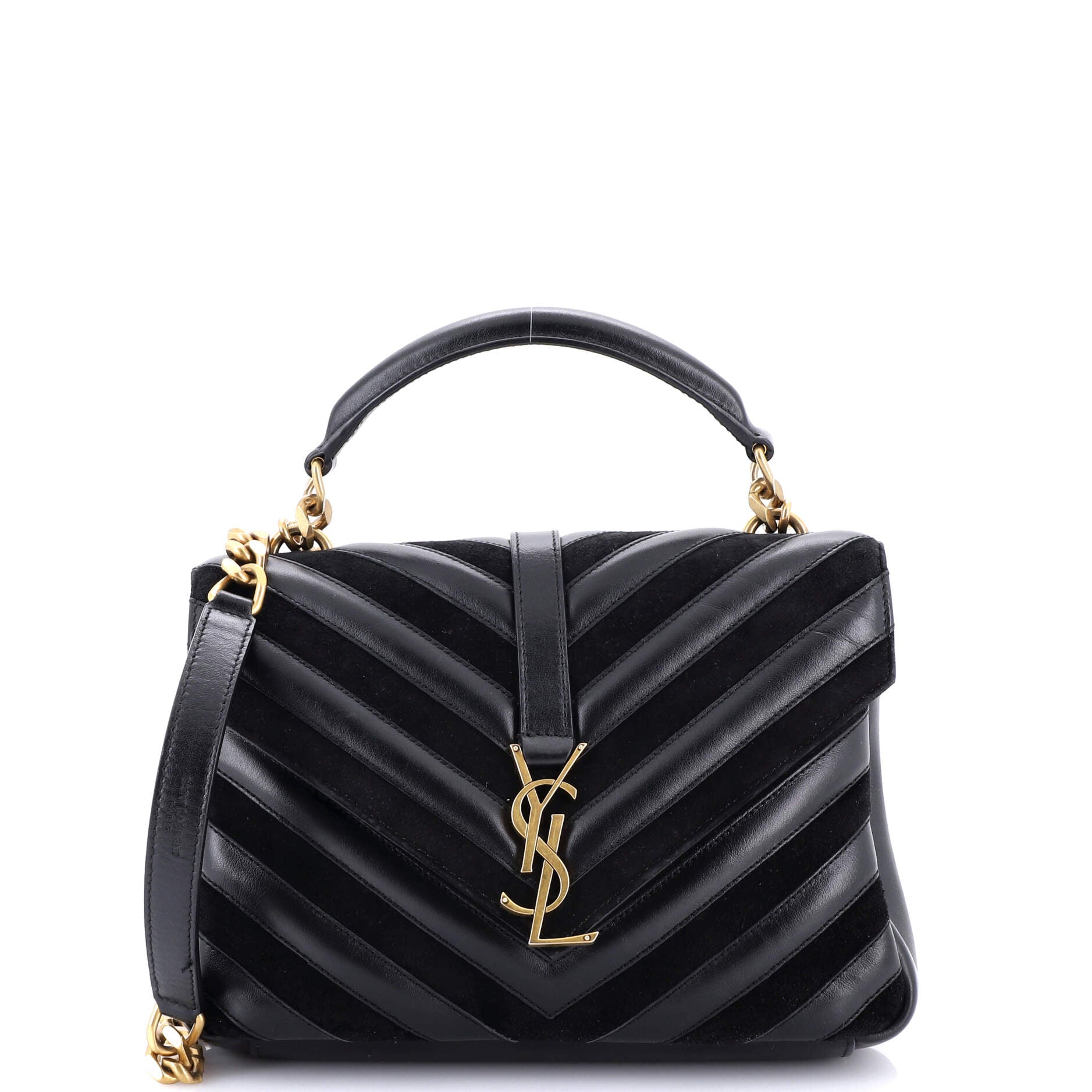 Classic Monogram College Bag Matelasse Chevron Leather and Suede Medium