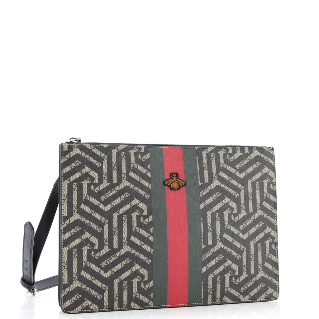 Bee Web Zip Messenger Bag Caleido GG Coated Canvas Large