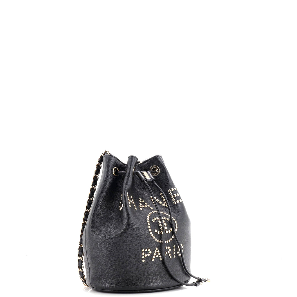 Deauville Drawstring Bucket Bag Studded Caviar Medium