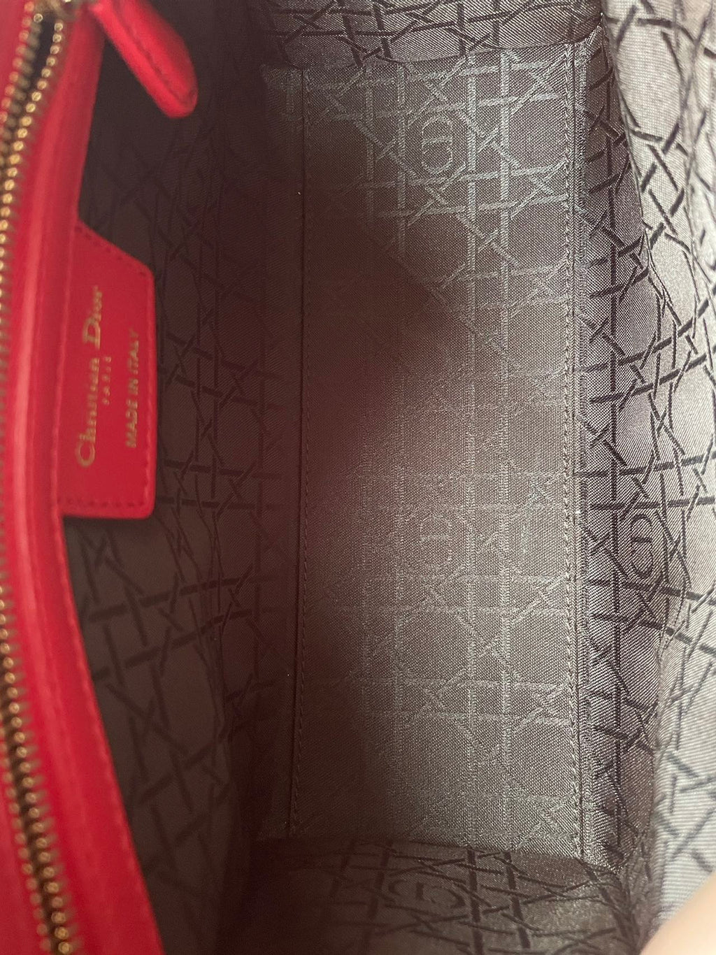 Christian Dior Red Medium Lady Dior Bag in Cannage Lambskin Leather with Gold Hardware