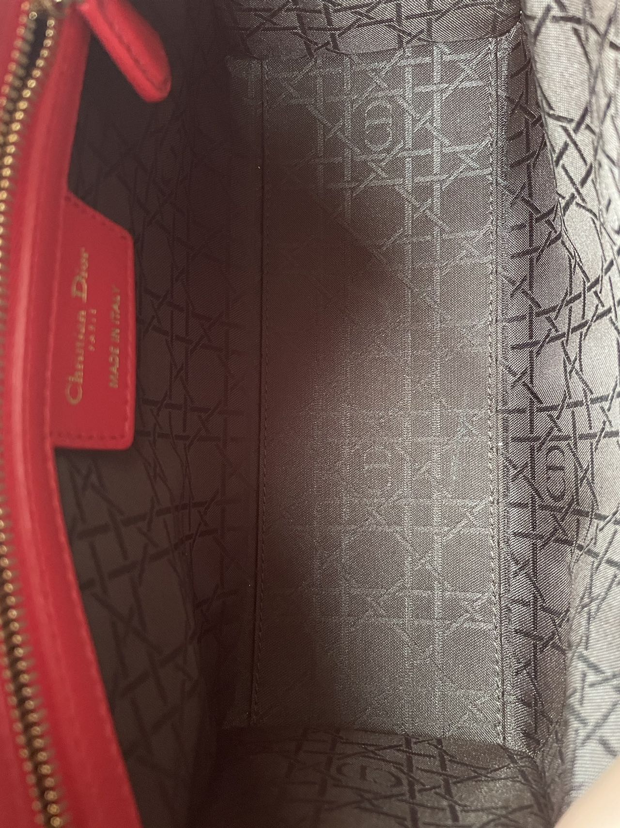 Christian Dior Red Medium Lady Dior Bag in Cannage Lambskin Leather with Gold Hardware
