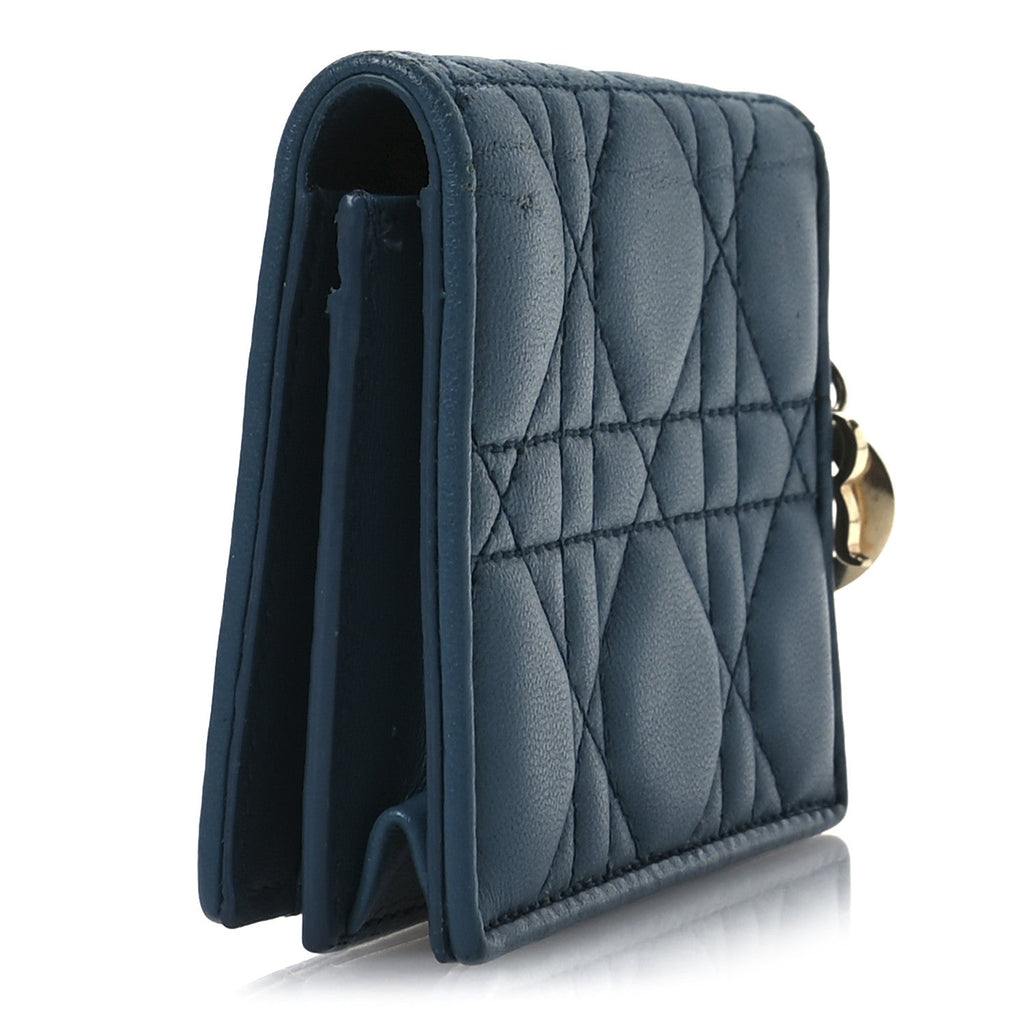 Lambskin Cannage Small Lady Dior Flap  Holder Deep Ocean