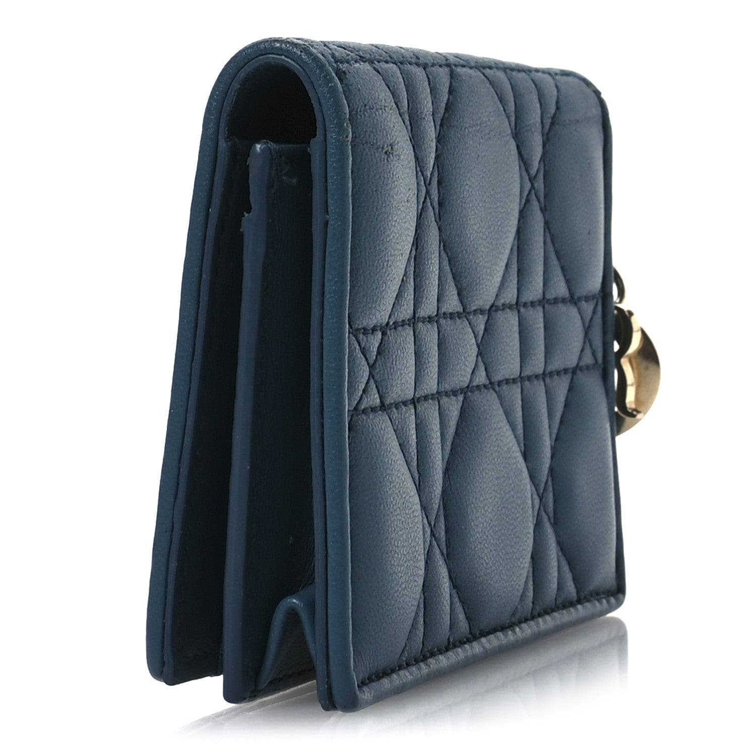 Lambskin Cannage Small Lady Dior Flap  Holder Deep Ocean