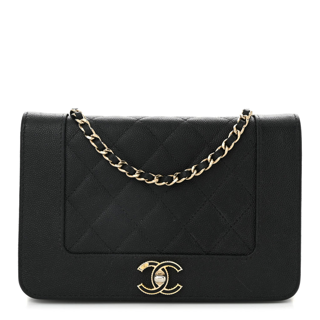Caviar Quilted Vintage Mademoiselle Wallet On Chain WOC Black