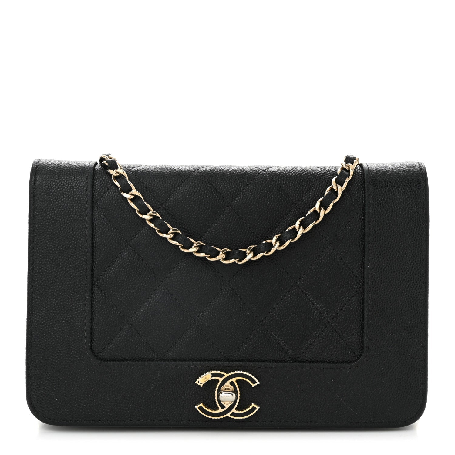 Caviar Quilted Vintage Mademoiselle Wallet On Chain WOC Black