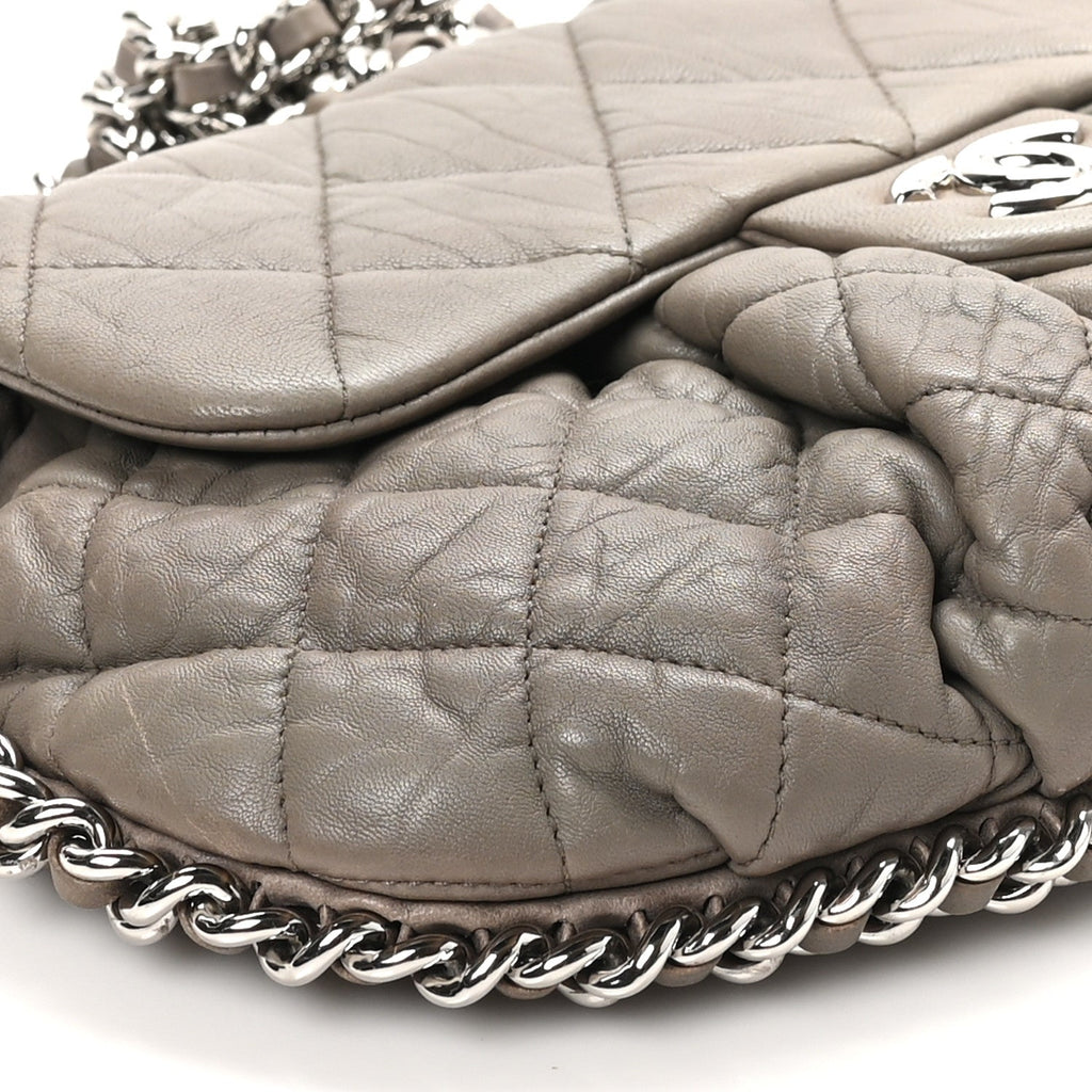 Washed Lambskin Quilted Medium Chain Around Messenger Taupe