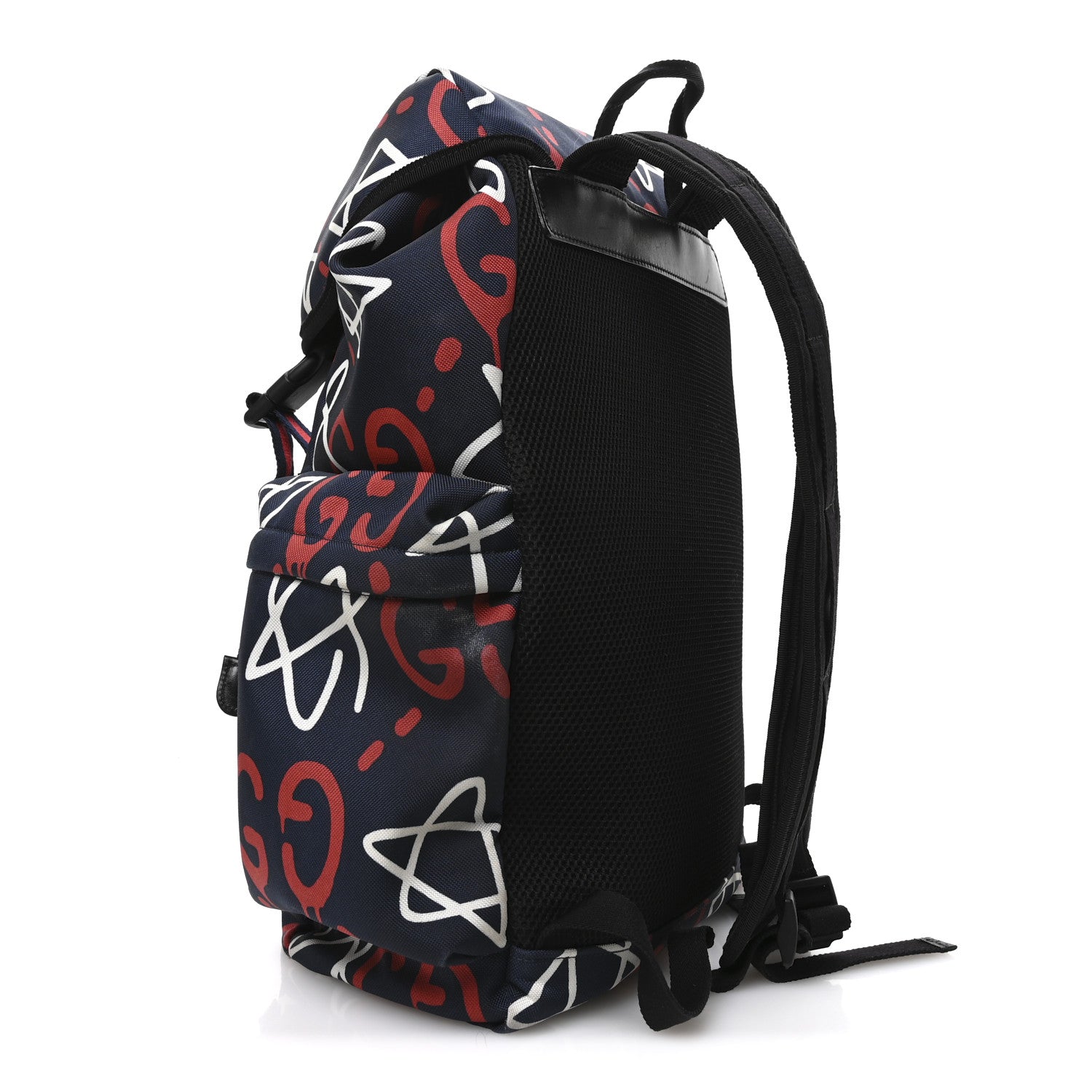 Techno Canvas GucciGhost Double Buckle Backpack Blue Agata Hibiscus Red