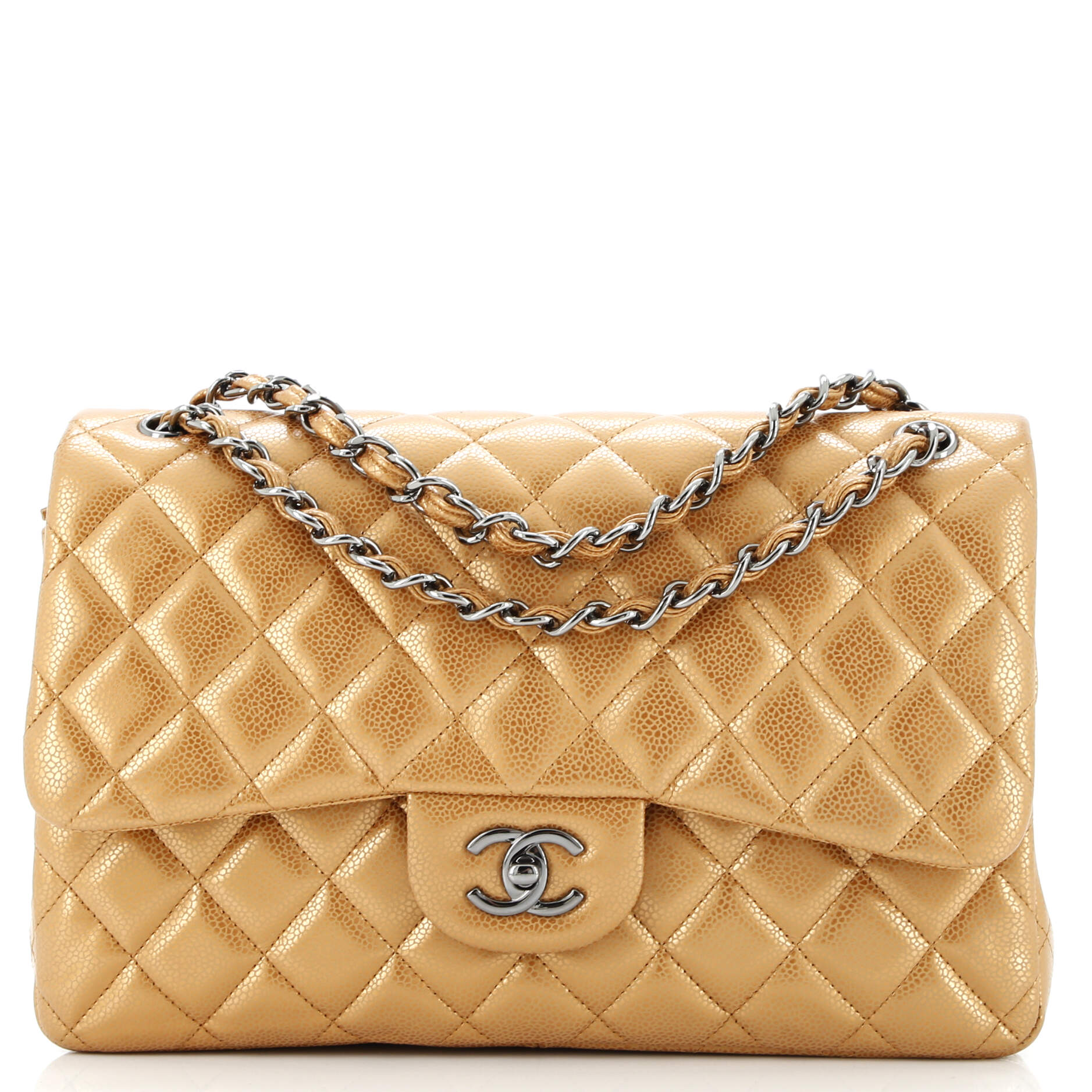 Classic Double Flap Bag Quilted Metallic Caviar Jumbo
