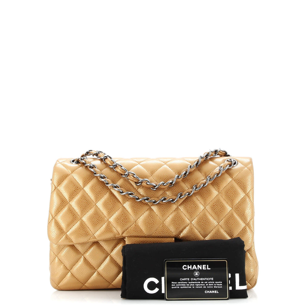 Classic Double Flap Bag Quilted Metallic Caviar Jumbo