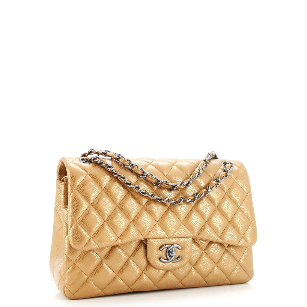 Classic Double Flap Bag Quilted Metallic Caviar Jumbo