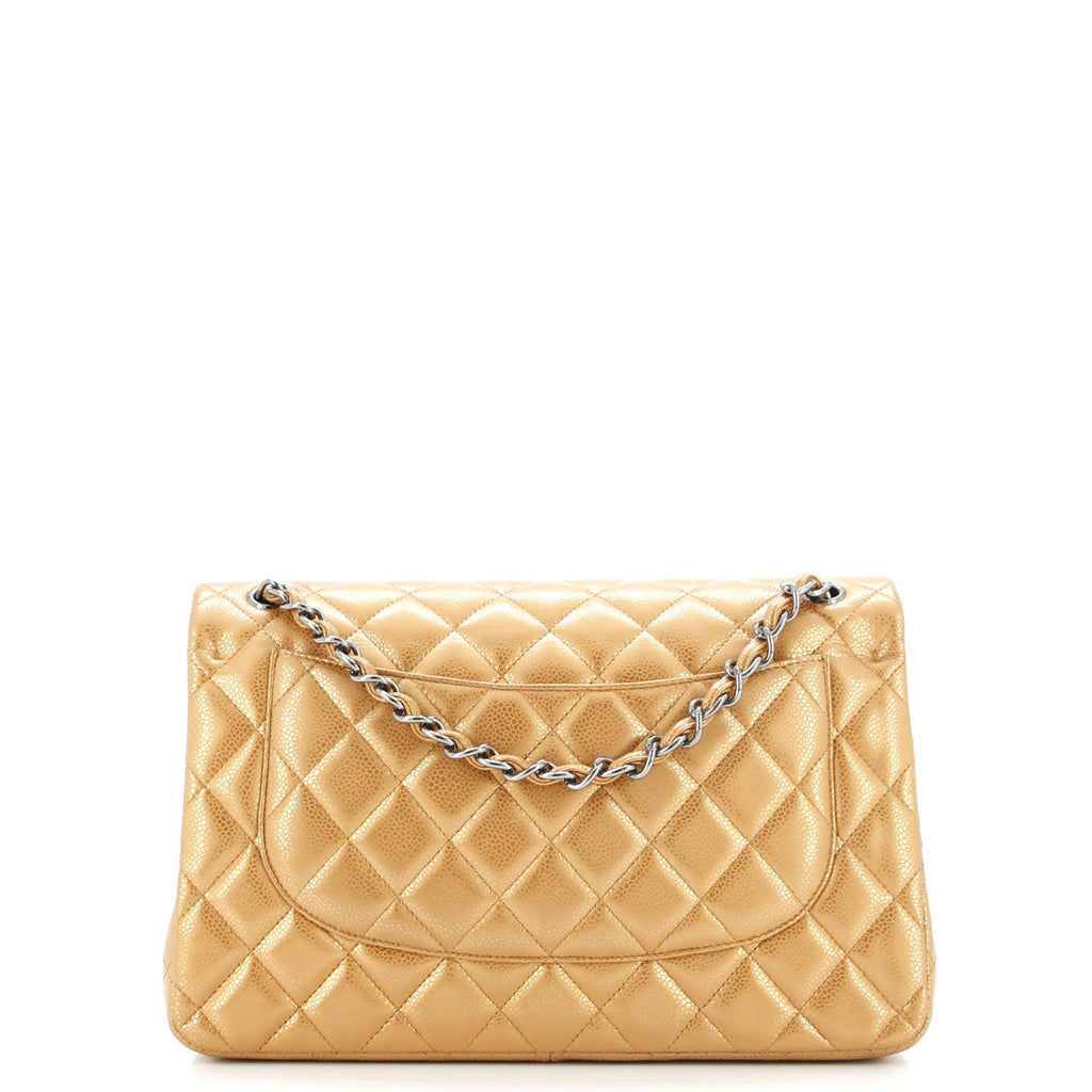 Classic Double Flap Bag Quilted Metallic Caviar Jumbo