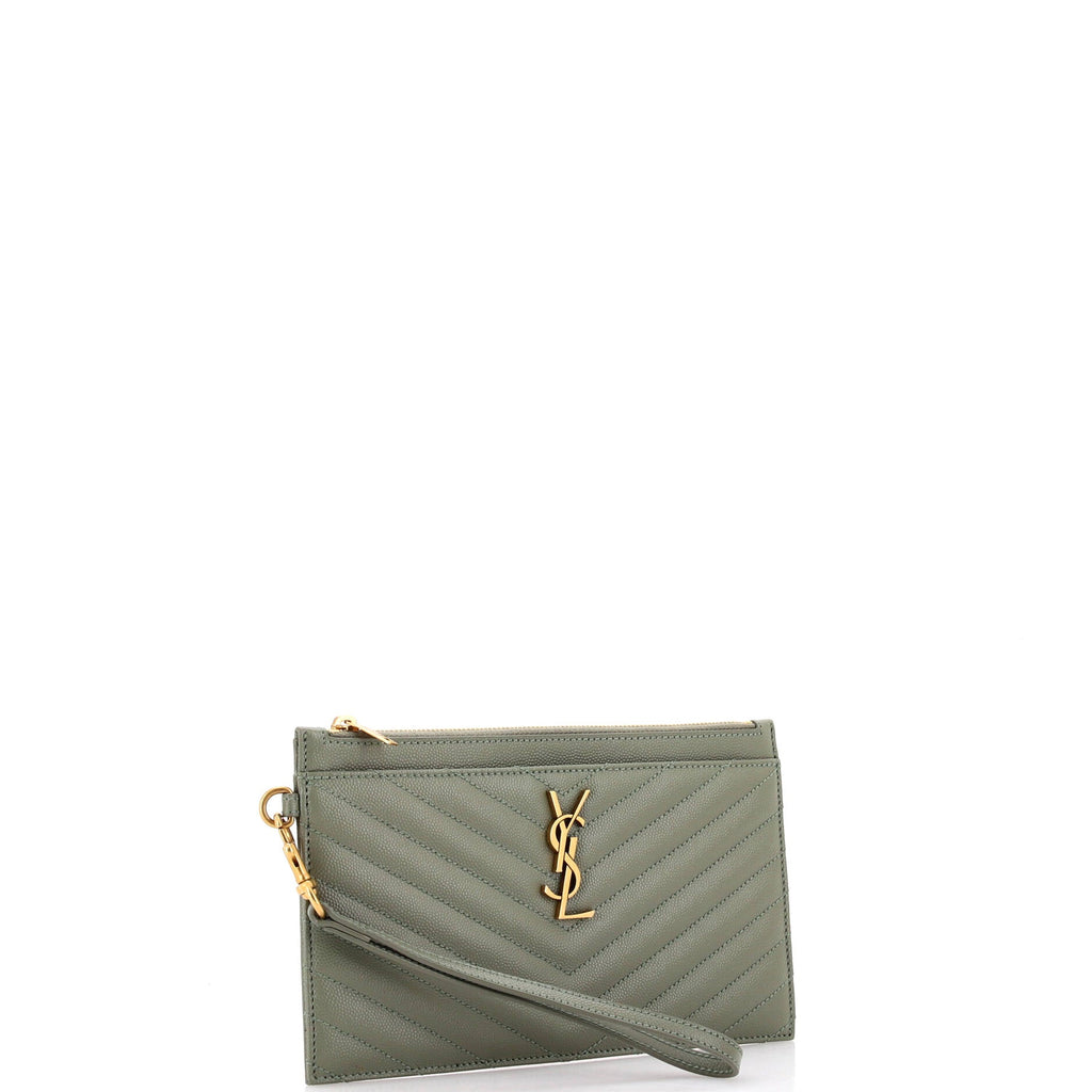 Classic Monogram Zip Bill Pouch Matelasse Chevron Leather Large