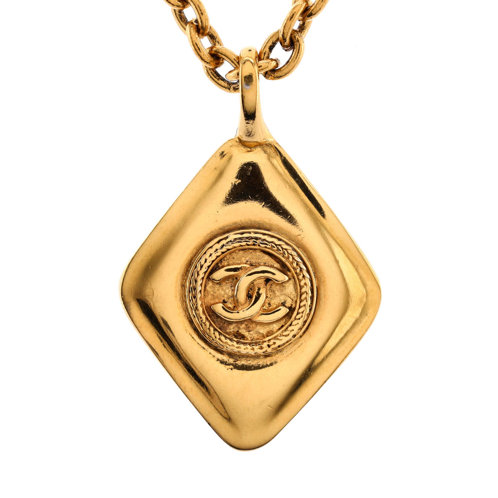 Vintage CC Diamond Pendant Necklace Metal