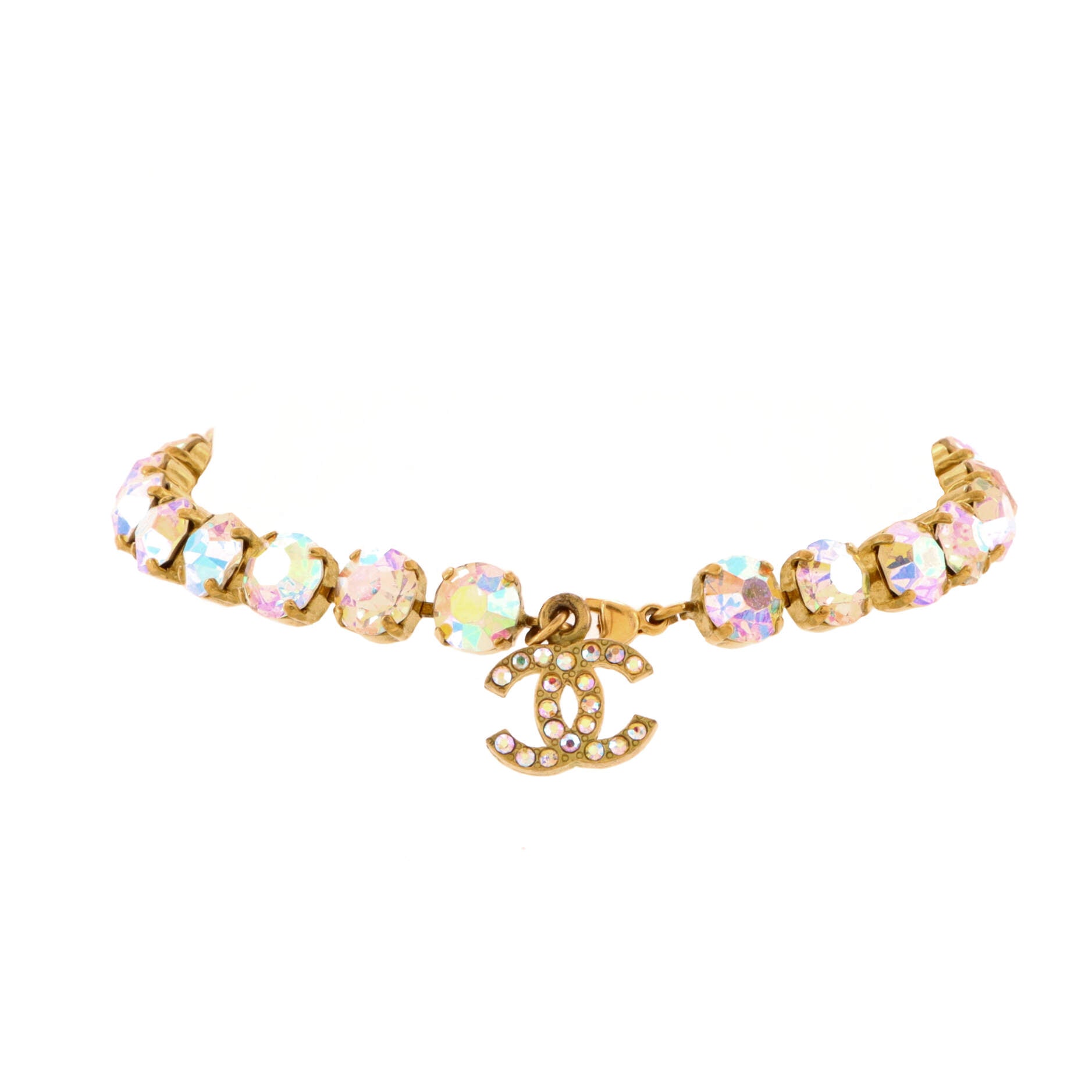 Vintage CC Charm Anklet Bracelet Metal with Crystals