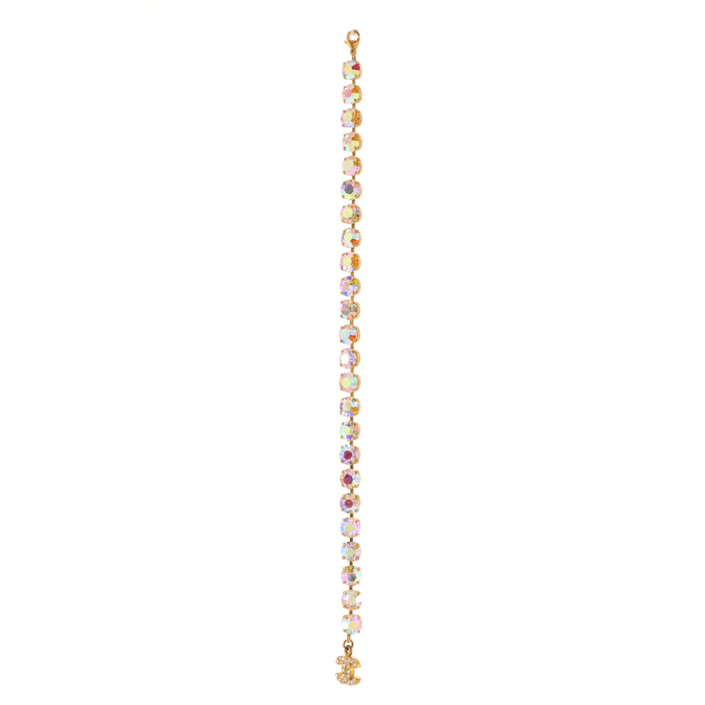 Vintage CC Charm Anklet Bracelet Metal with Crystals