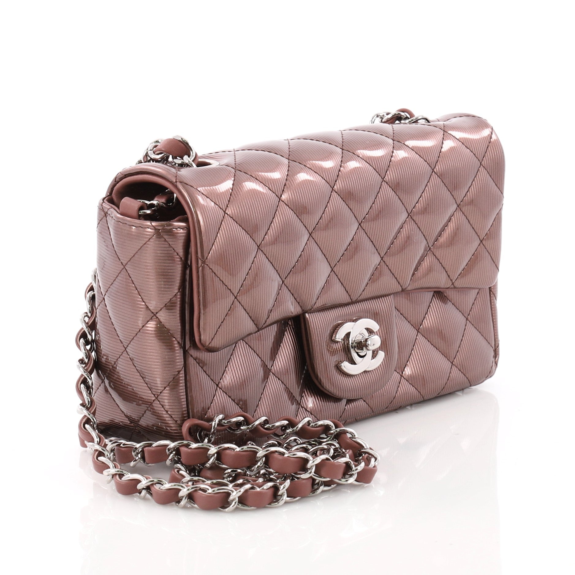 Classic Single Flap Bag Quilted Striated Metallic Patent Mini