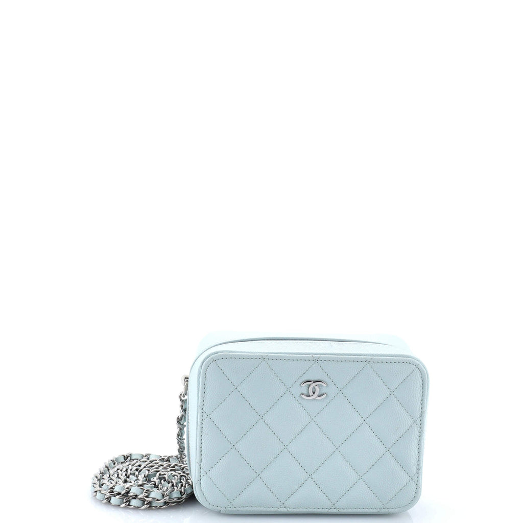 Zip Around Vanity Case with Chain Quilted Caviar Mini