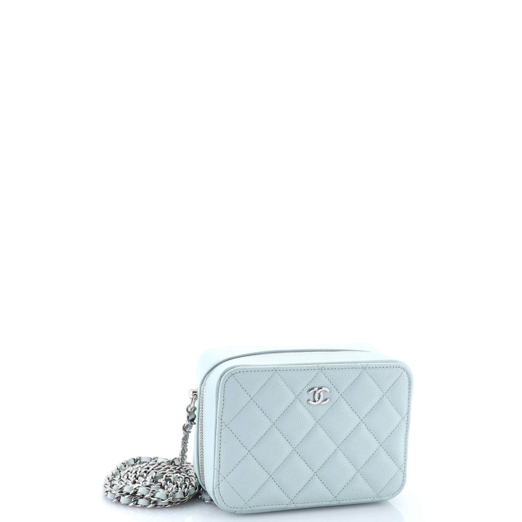 Zip Around Vanity Case with Chain Quilted Caviar Mini