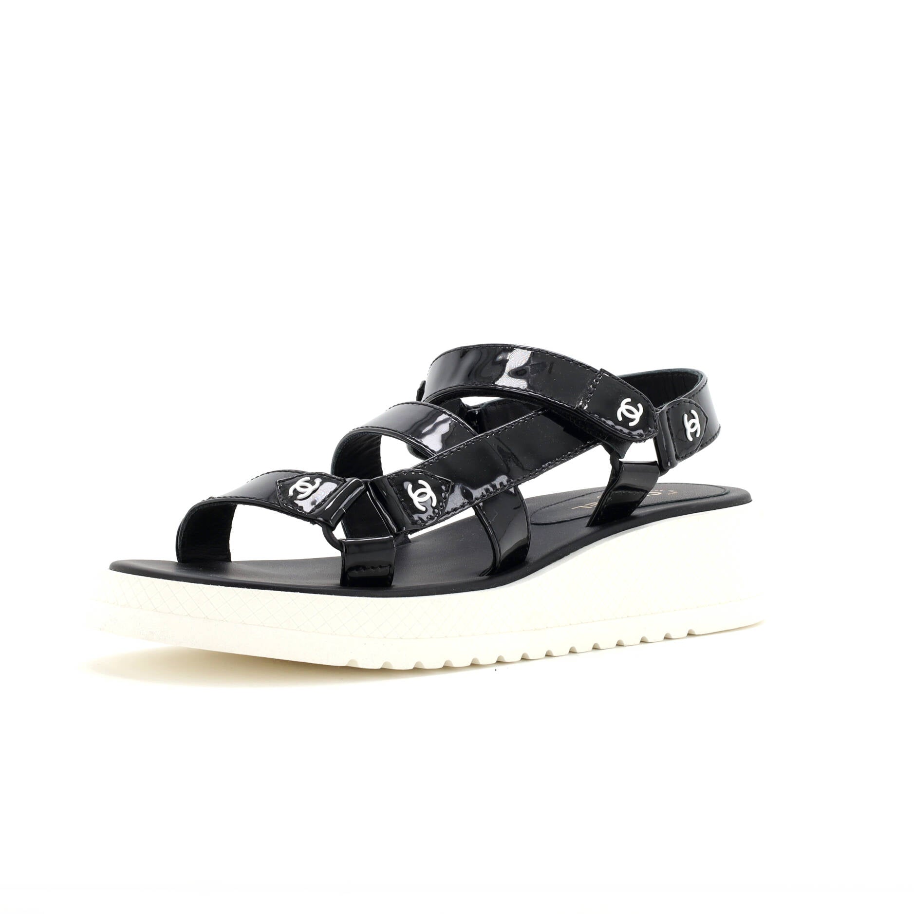 Women's CC Logo Strappy Slingback Platform Sandals Patent