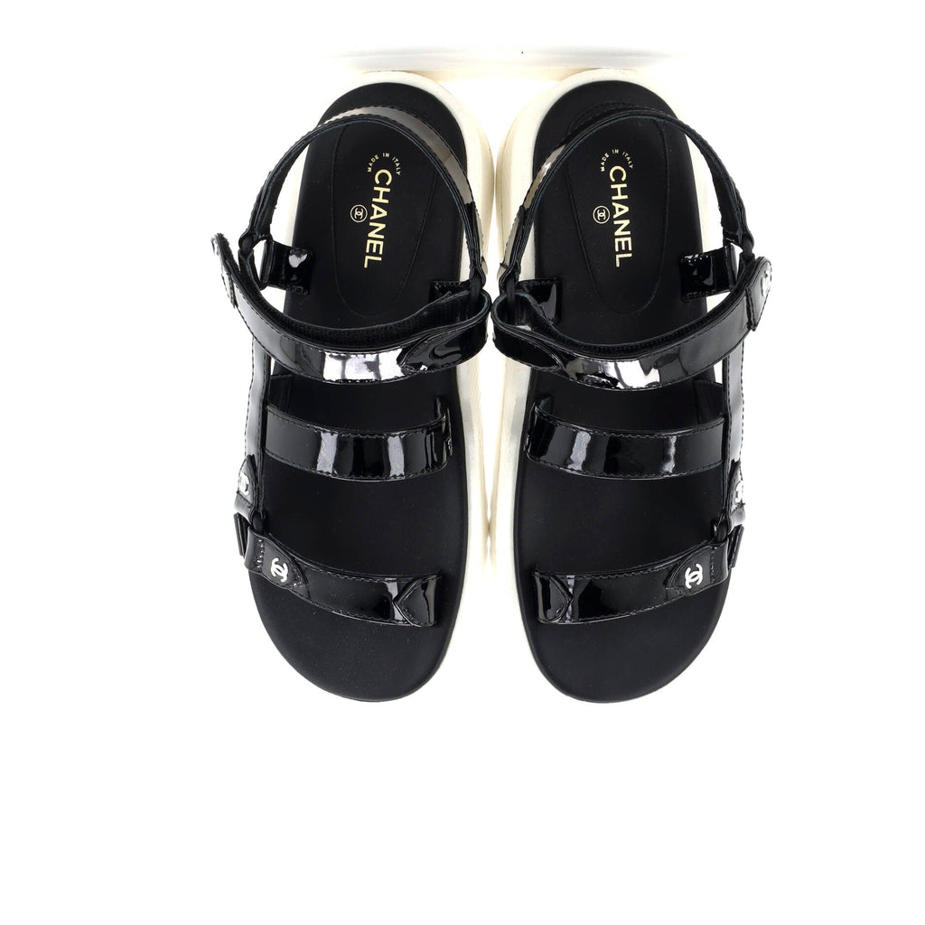 Women's CC Logo Strappy Slingback Platform Sandals Patent