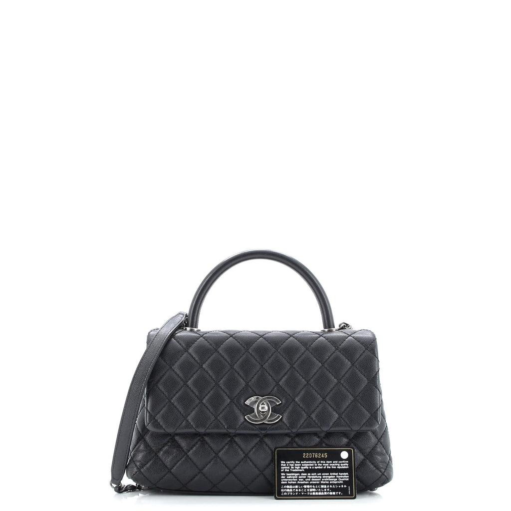 Coco Top Handle Bag Quilted Caviar Small