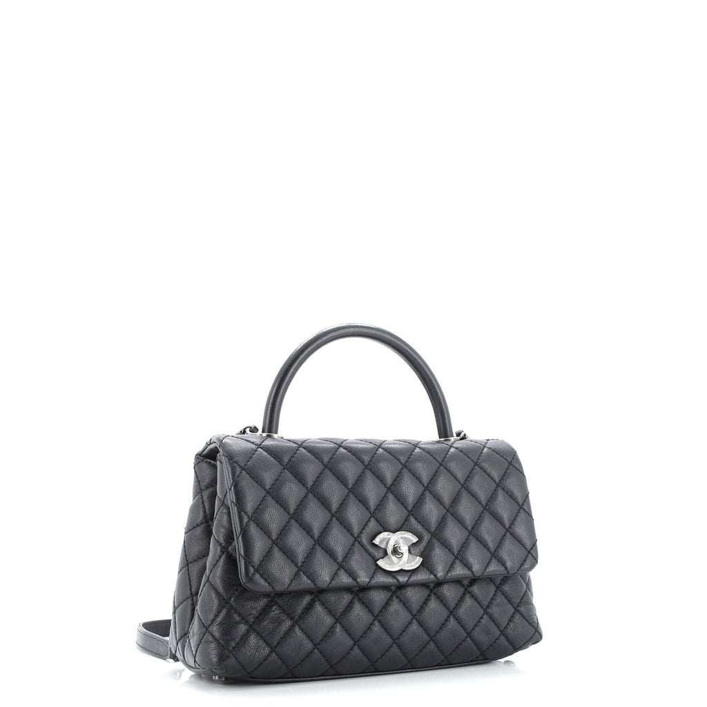 Coco Top Handle Bag Quilted Caviar Small