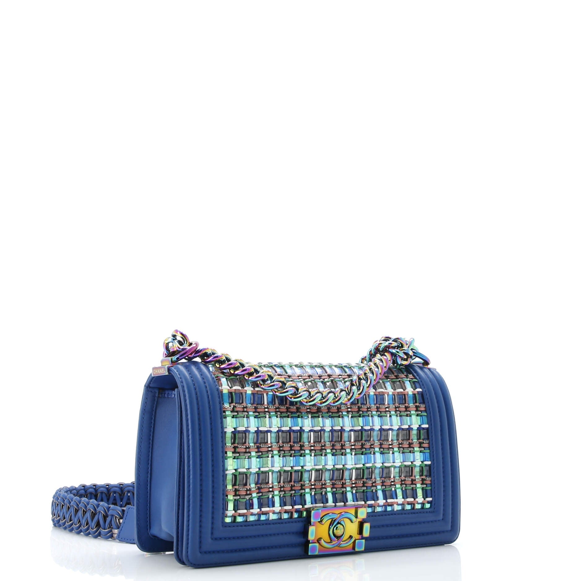 Boy Flap Bag Woven PVC with Lambskin Old Medium